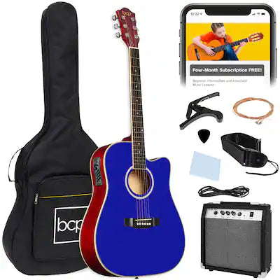 Best Choice Products - Beginner Acoustic Electric Guitar Starter Set 41in w/ Wood Cutaway Design, Gig Bag