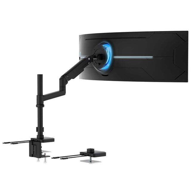 Front. Mount-It! - Heavy‑Duty Full Motion Monitor Desk Mount with Pole & Gas Spring for Monitors up to 49″, Black - Black.