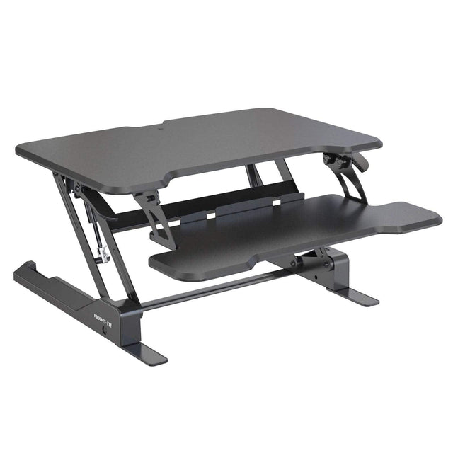 Front. Mount-It! - Compact Standing Desk Converter with 30″ Desktop and Height-Adjustable Sit-Stand Workstation, Black - Black.