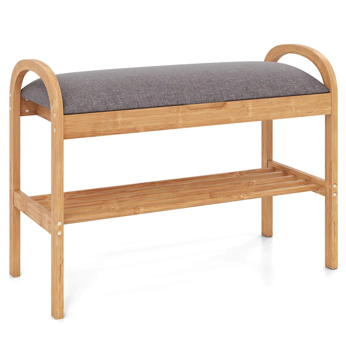 Costway - Bamboo Entryway Shoe Bench 2-Tier Shoe Rack with Flip Top Storage for Hallway - Natural+Grey