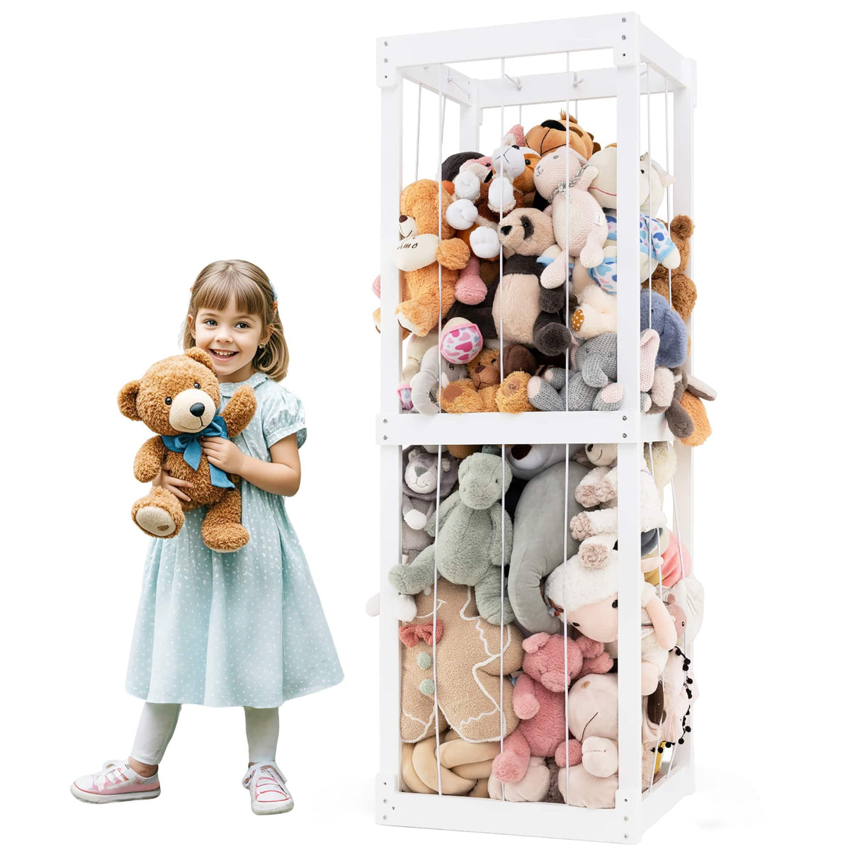 Gymax - 300L Large Stuffed Animal Storage Space-saving Toy Storage Organizer w/Open Top - White