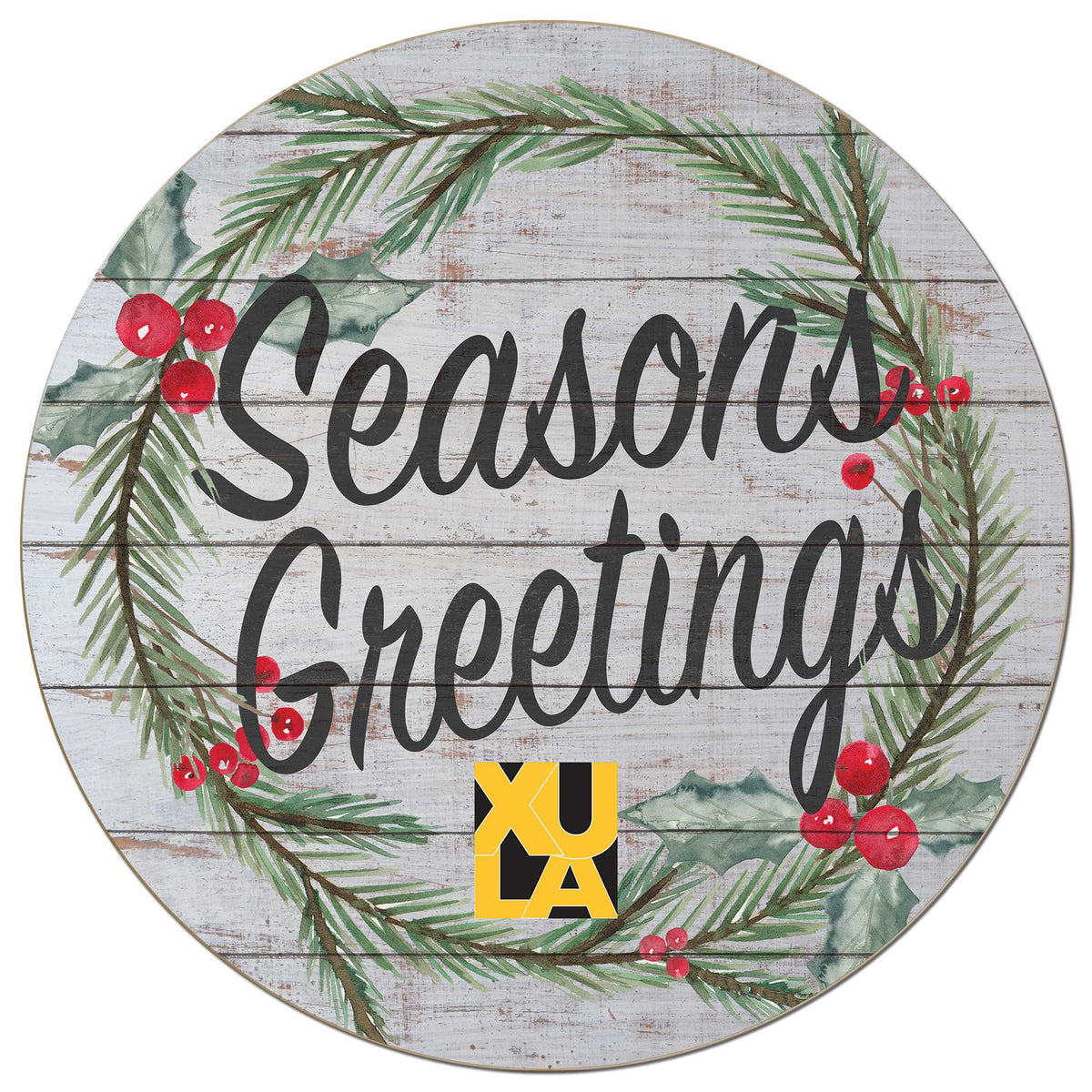 Jardine - XULA Gold 20'' x 20'' Season's Greetings Circle - White
