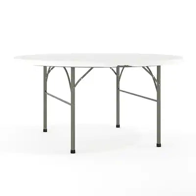 Emma + Oliver - 5-Foot Round Bi-Fold Plastic Folding Table with Carrying Handle