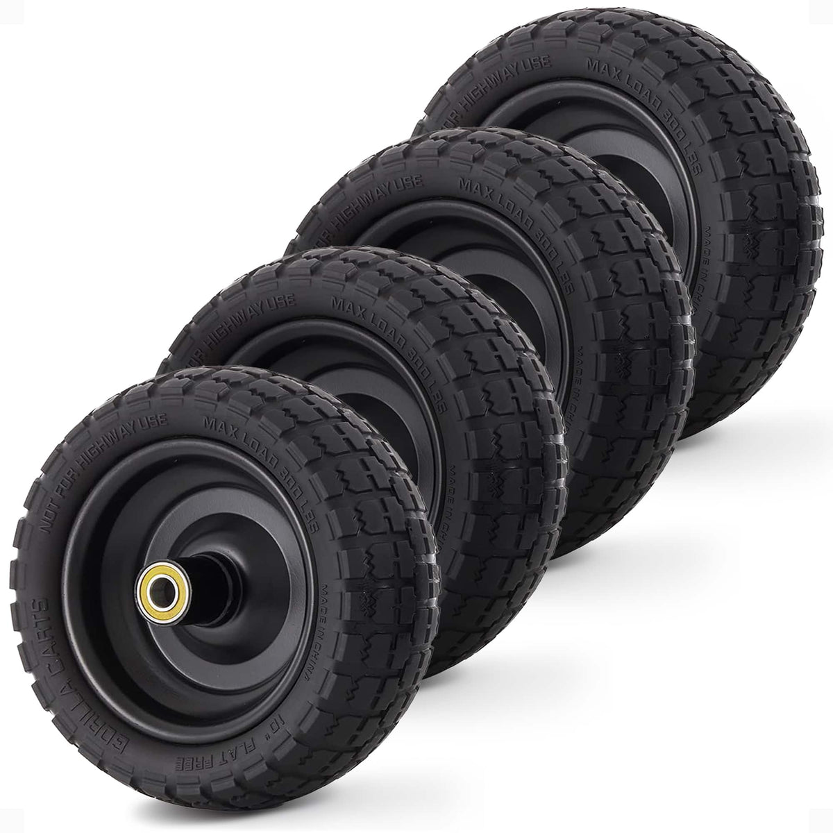 Gorilla Carts - GCT-10NF 10 Inch No Flat Replacement Tire for Utility Cart, 4 Pack - Black