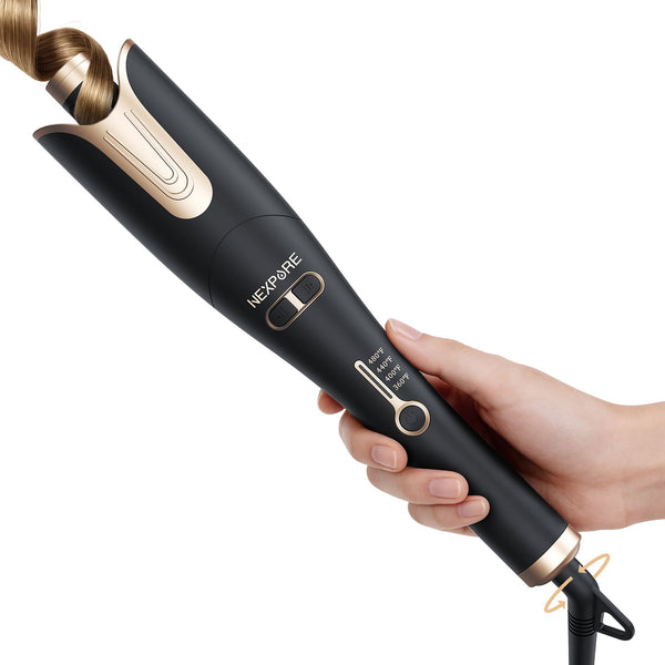 NEXPURE - Automatic Hair Curler 1 Inch Ceramic Rotating Barrel 4 Temperature Settings Auto Shut Off Dual Voltage - Black