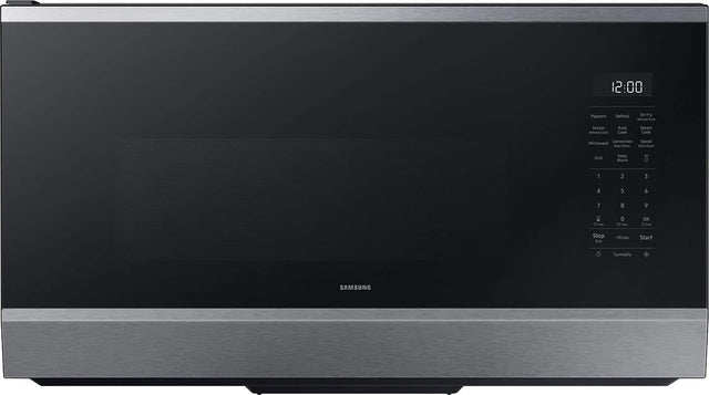 12:00 Popcorn Defrost Air Fry Manual/Buta Sensor Reheat/Cook Auto Cook Steam Cook Convection Speed Microwave Bake Broil Yoat Grill Keep Warm

1 2 3 4 5 6 7 8 9 R

0

1hme OK Stop Eco >30s Start Turntable

SAMSUNG