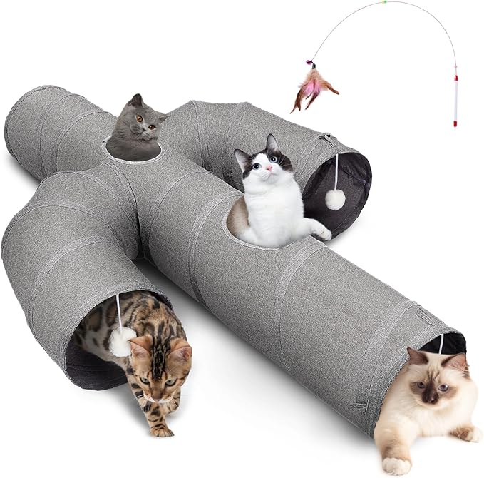 Ownpets - 12" Cat Tunnel Cactus Shape Collapsible - Gray
