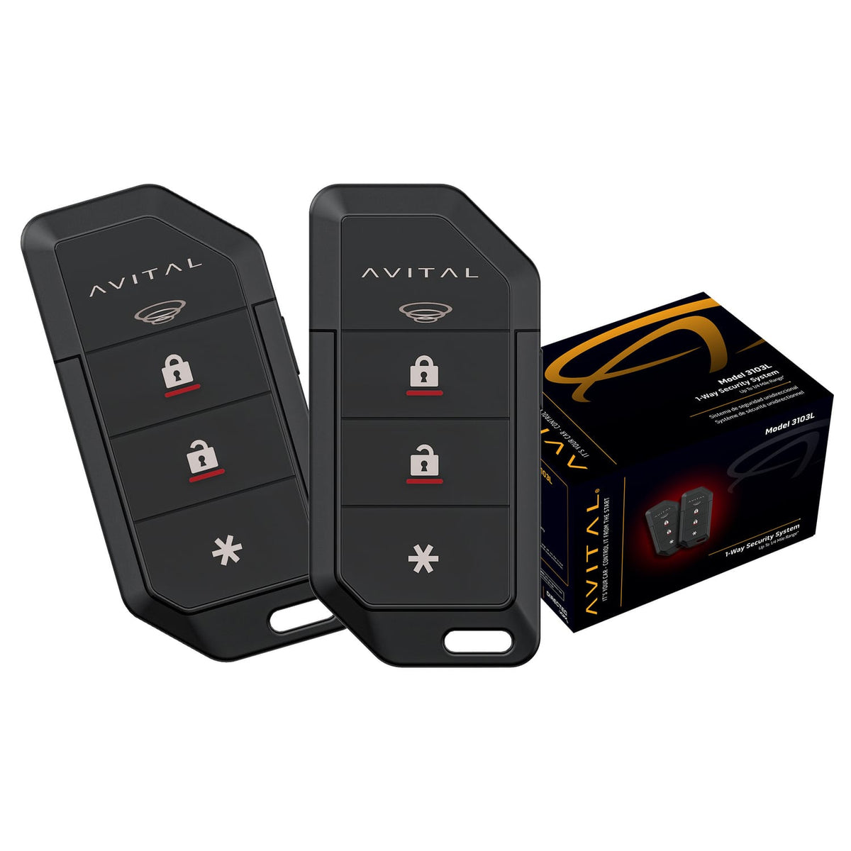 AVITAL - 3103L 1-Way Security System, Two 4-Button Remotes - Onyx Black