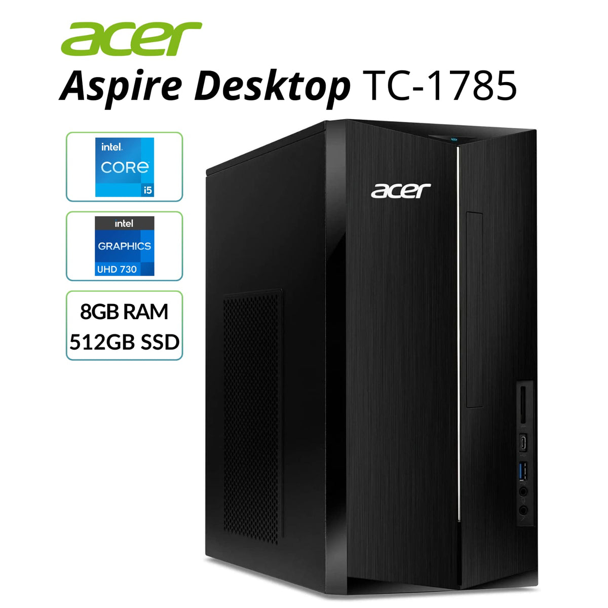 Acer - Refurbished Excellent - Aspire TC-1785-UC93 Desktop 14thGen 16GB(8GB*2) RAM 1TB SSD Intel Core i5-14400 10-Core 2.5GHz Windows 11 Home - Black