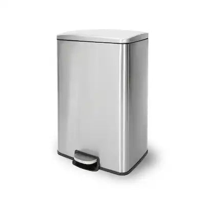 Innovaze - 13-Gal./50L Rectangular Step-On Trash Can with Soft-Close Lid, Fingerprint-Resistant Stainless Steel
