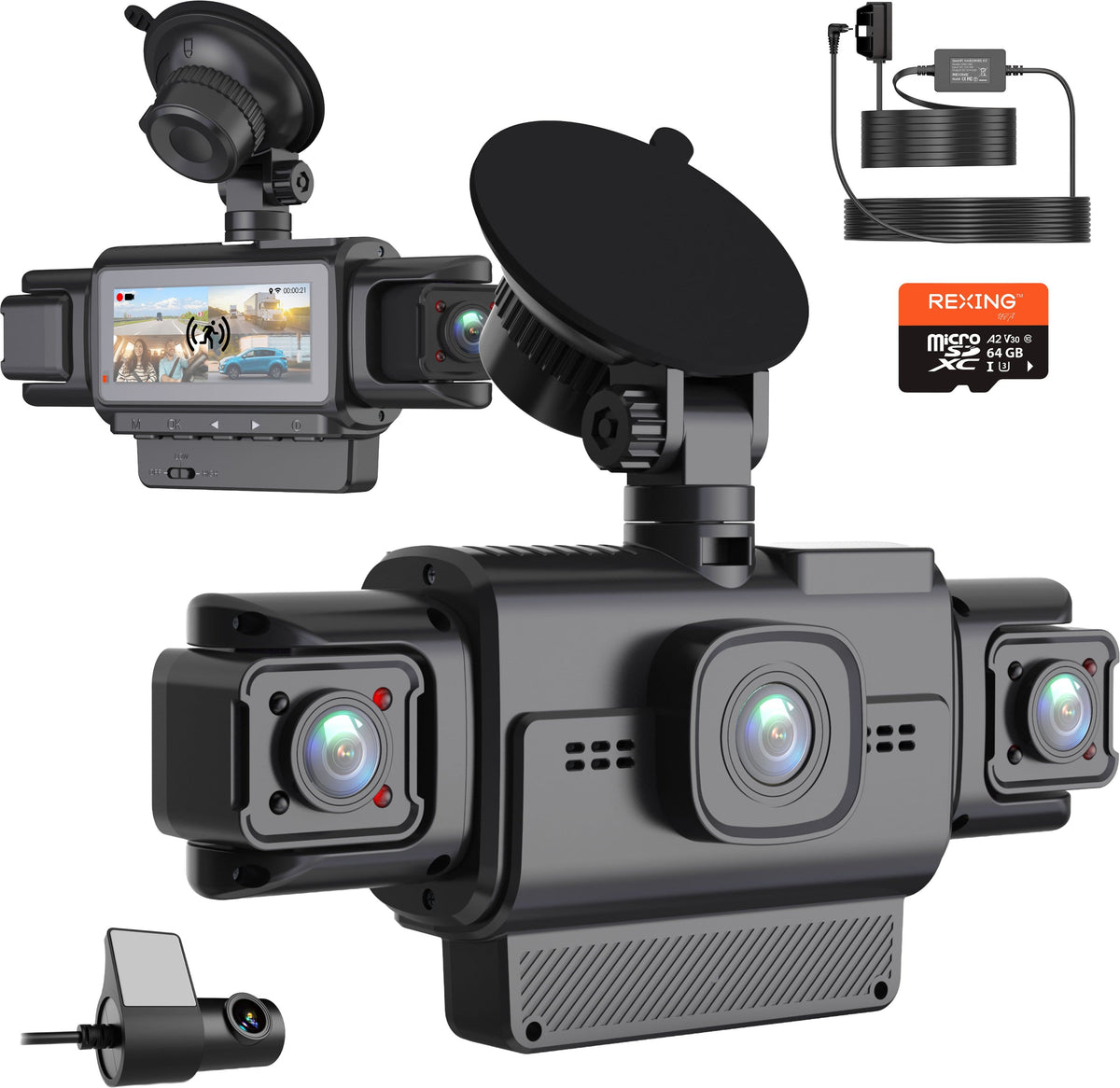 Rexing - R4-RD Dash Cam All-Around 1080p, Built-in 360° Motion Parking Monitor, GPS, App Control - Black