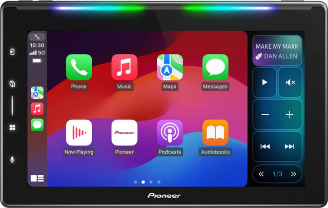 10:30  
5G  
MAKE MY MARK  
DAN ALLEN  

Phone  
Music  
Maps  
Messages  
Now Playing  
Pioneer  
Podcasts  
Audiobooks  

Pioneer Podcasts  
Audiobooks  

1/3