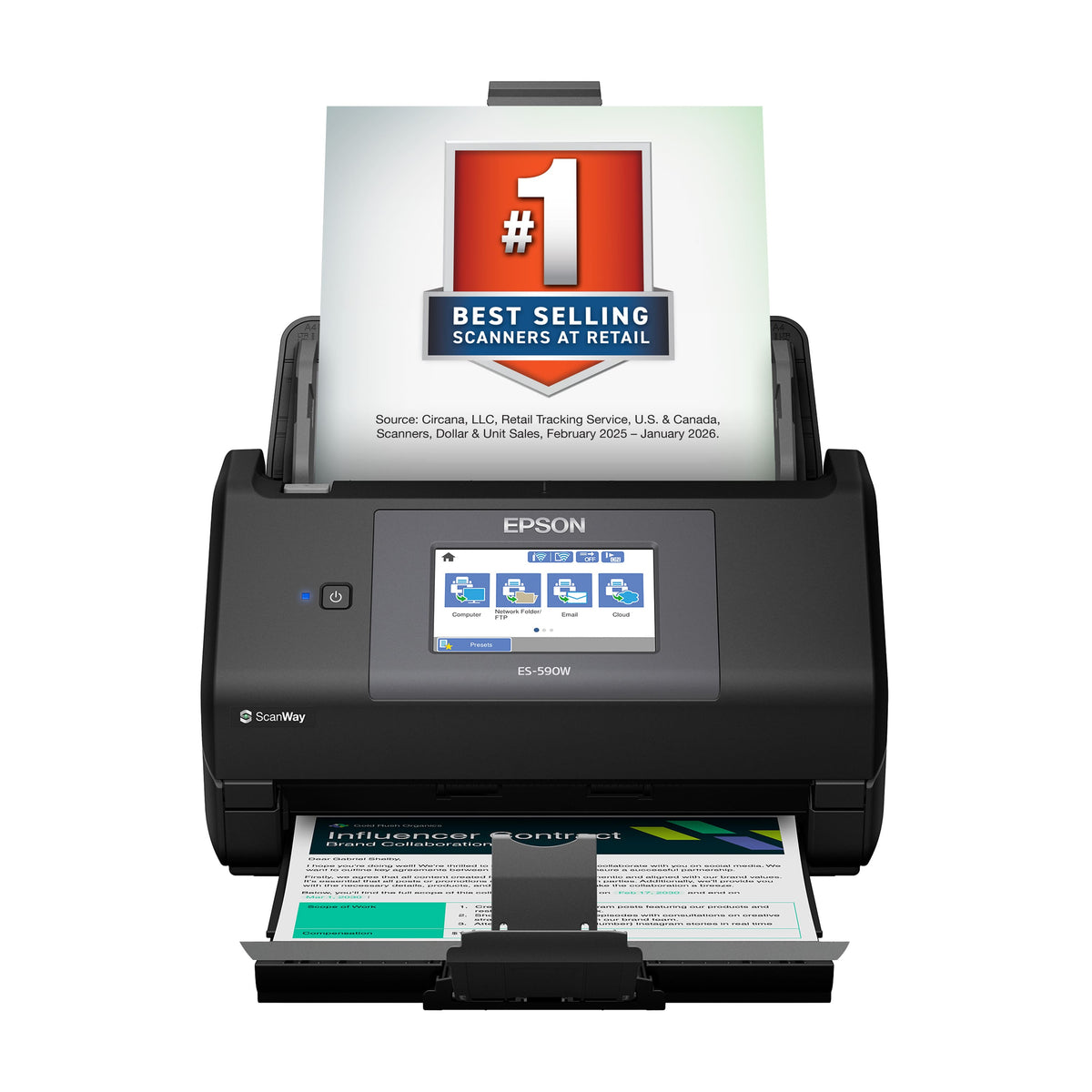 Epson - WorkForce ES-590W Wireless & USB High-Speed AI & Cloud Ready Desktop Color Duplex Document Scanner - Black