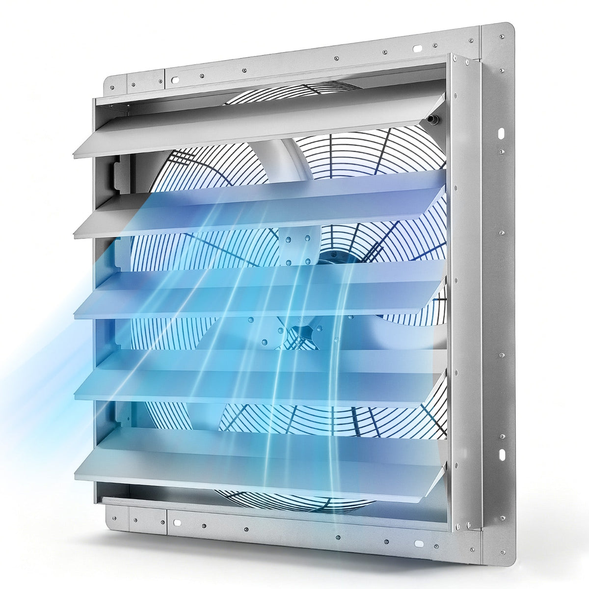 VEVOR - 24 Inch Shutter Exhaust Fan Wall Mounted Automatic Louvers Sturdy Steel Housing, Low Noise, AC Motor - Silver