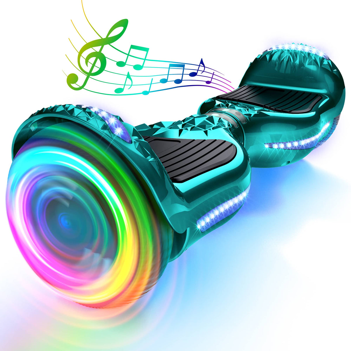 Hover Heart - 6.5" Hoverboard Self-Balancing Electric Scooter with Bluetooth Speaker & LED Lights, Fun Gift for Kids, Teens & Adults - Chrome  Green