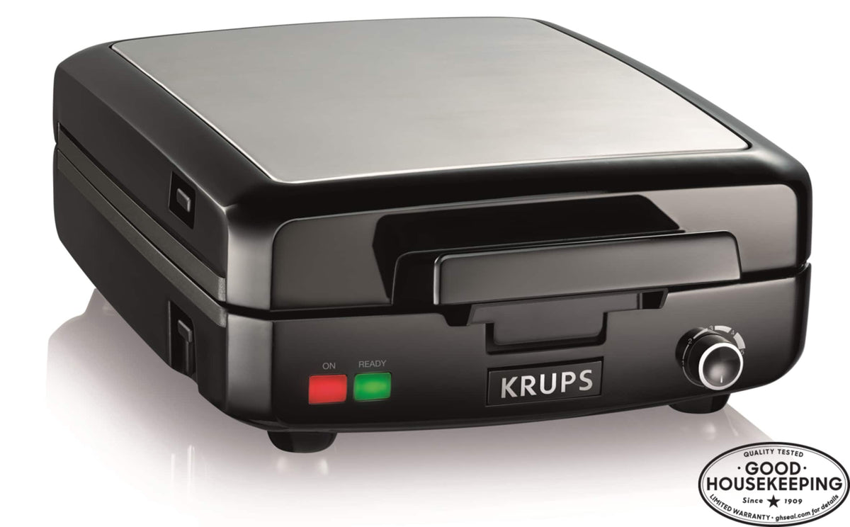 Krups - 4 Slice Belgian Waffle Maker with Removable Plates, Stainless Steel - Black