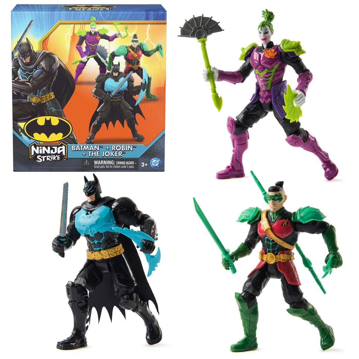 DC Comics - Batman Ninja Strike Battle Set with Batman Robin Joker Figures and Pop-Out Ninja Accessories for Kids Ages 3+ - Multicolor