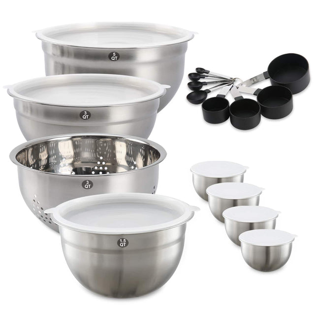 Front. KOOMADE - KOOMADE 23 Pcs Mixing Bowl Set Baking Stainless Steel Bowls Pasta with Lid Lids Egg Beating - Silver.