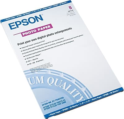 Epson - Glossy Photo Paper, 11" x 17", 20 Sheets/Pack - White