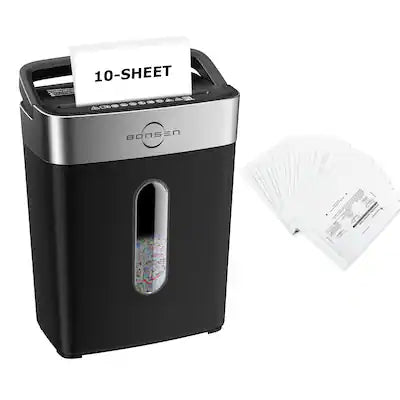 Bonsen - Heavy Duty Paper Shredder - 10-Sheet Cross-Cut Shredder with Handle - 4 Gallons Bin - P-4 Security - 24 Lubricant Sheets