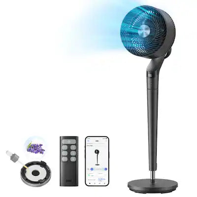 DREO - 8 in. Smart Pedestal Floor Fan with Remote, 9 Speeds, 20 dB Quiet, 120° 3D Oscillation, 38"-42" Adjustable Height