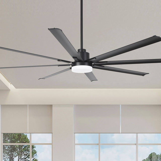 Front. Vaczon - 84" Industrial Aluminum 8-Blade Large Commercial Smart Ceiling Fan with Dimmable 3CCT LED Light and Remote,App Control - Matte Black.