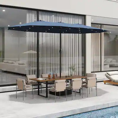 Famapy - Large Rectangular Outdoor Patio Umbrella with Integrated Edge LED Lights Day-to-Night Shade Multiple Colors