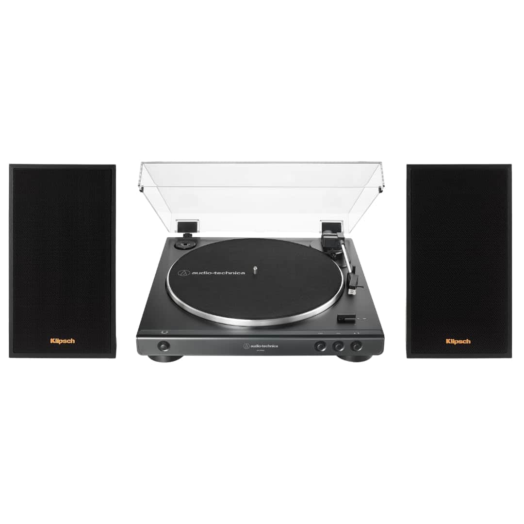 Klipsch - R-51PM Powered Bluetooth Speaker with 60X-BK Fully Automatic Belt-Drive Stereo Turntable - Bundle - Black