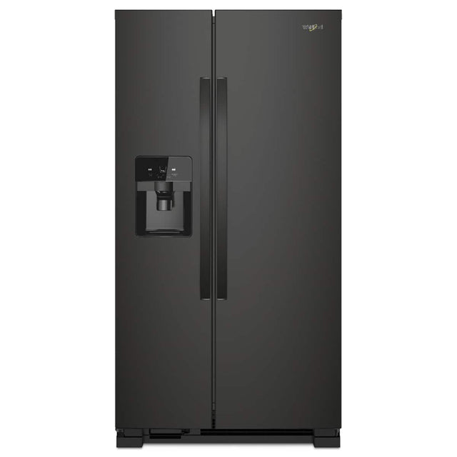 Front. Whirlpool - 36 in. Wide 25 cu. ft. Side-by-Side Refrigerator with Frameless Glass Shelves - Black.