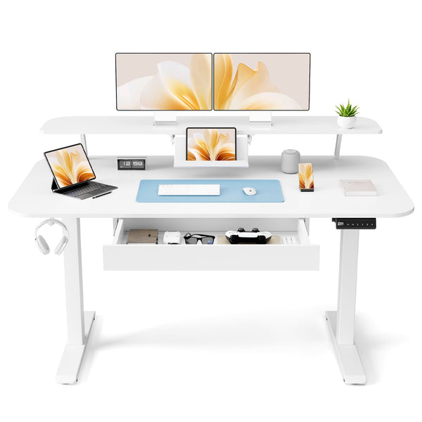 GTPlayer - 48 x 24 IN Electric Standing Desk with Drawers Sit Stand up Desk - White