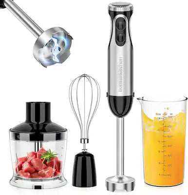 Bonsenkitchen - 4-in-1 Immersion Blender - 20 Speeds & Turbo Mode - Stainless Steel Blades - 500W Motor - For Smoothies, Soups & More