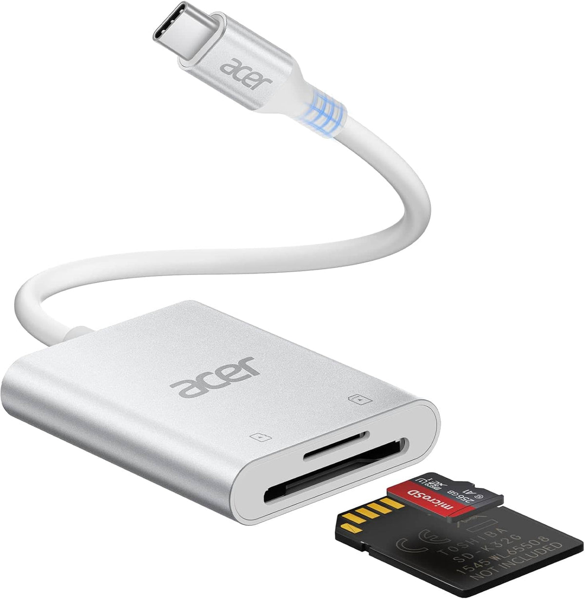 Acer - SD Card Reader USB C, Dual Slots Type C to Memory Card Reader, Aluminum Micro SD Card Camera Adapter - SLIVER