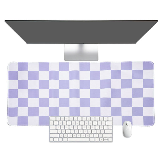 Front. Unique Bargains - Checkered Desk Mat, 31.5x11.8 Inch Mouse Pad, Non-Slip Rubber, Stitched Edges, Soft, for Computer/Laptop - Purple/White.