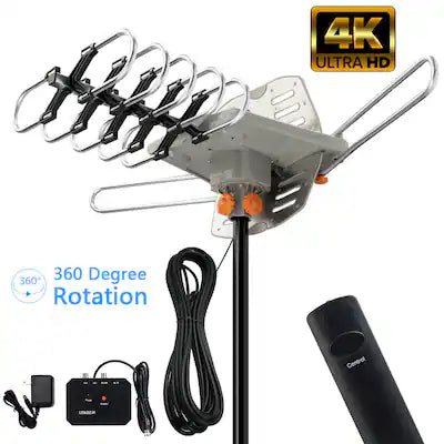 Winado - Long Range TV Antenna Amplified 360°Rotation UV Dual-band Outdoor Digital HD 1080P 4K 36dB Gain with J Pole