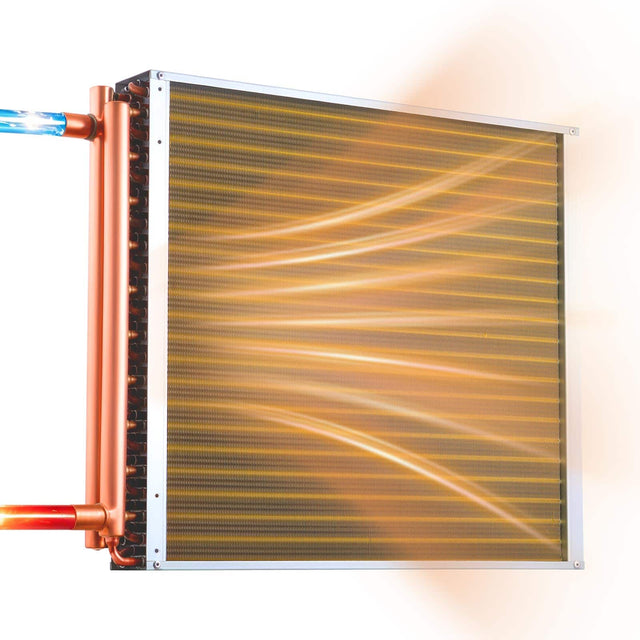 Front. VEVOR - Water to Air Heat Exchanger, 22 x 22 in Finned Tube HVAC Heat Exchanger Coil with Copper Tubes & Aluminum Fins, 190K BTU - Red-brown;Silver.