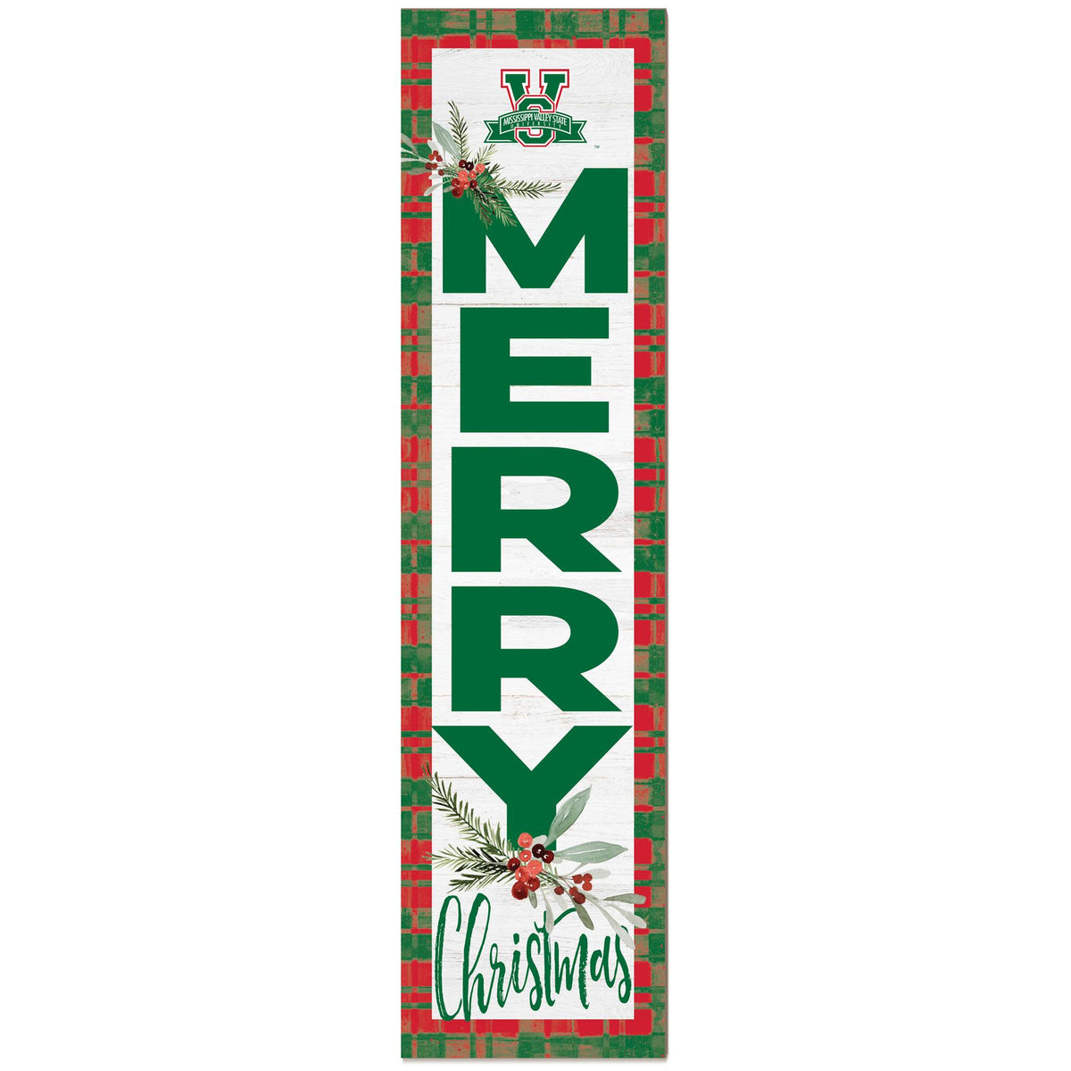 Jardine - Mississippi Valley State Delta Devils 12'' x 48'' Outdoor Christmas Leaner - White
