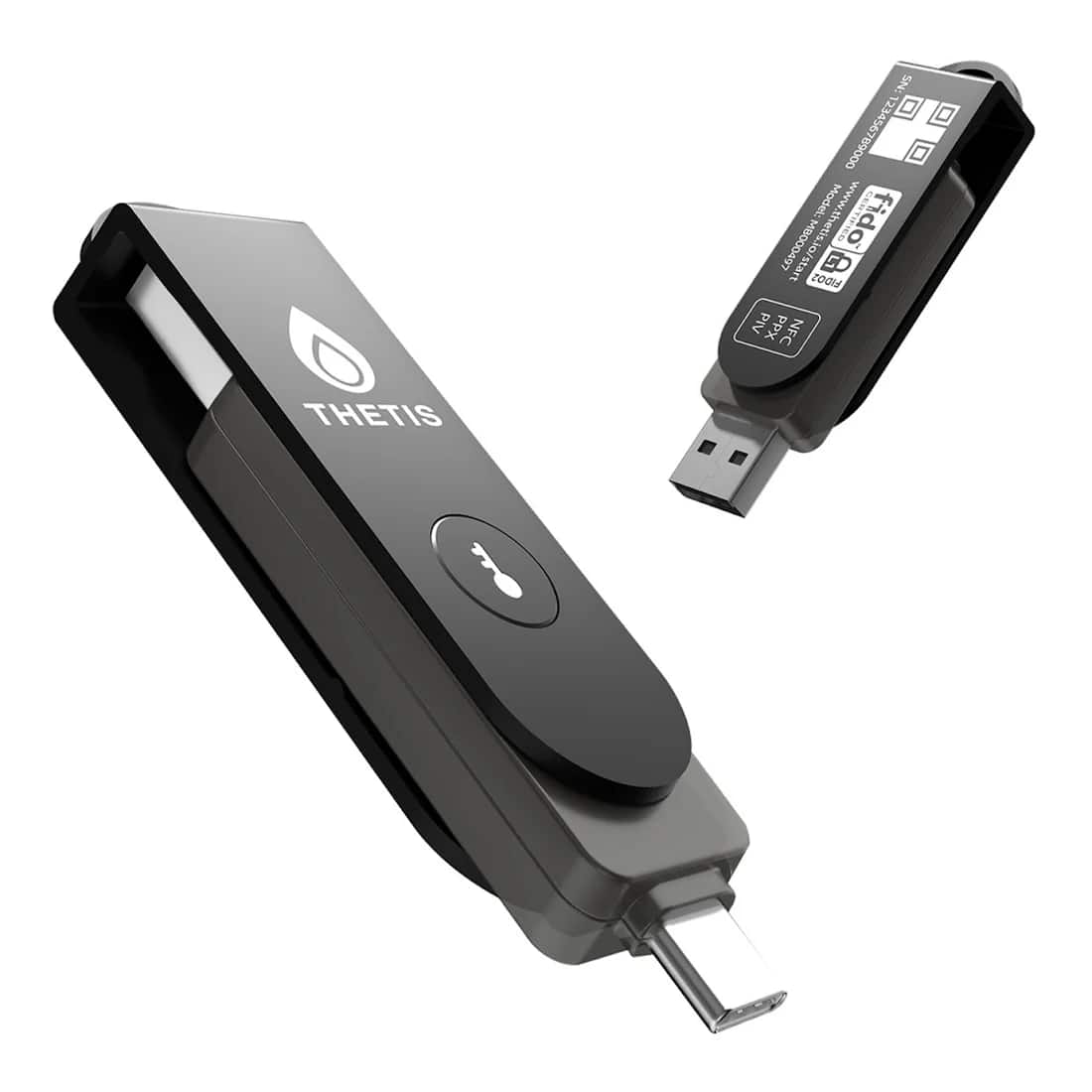 THETIS - Pro FIDO2 Key with PinPlex – Dual USB-A/C, Passwordless, PIV & TOTP/HOTP, Multi-Layer 2FA for PC/Mac/Android/iOS - Black