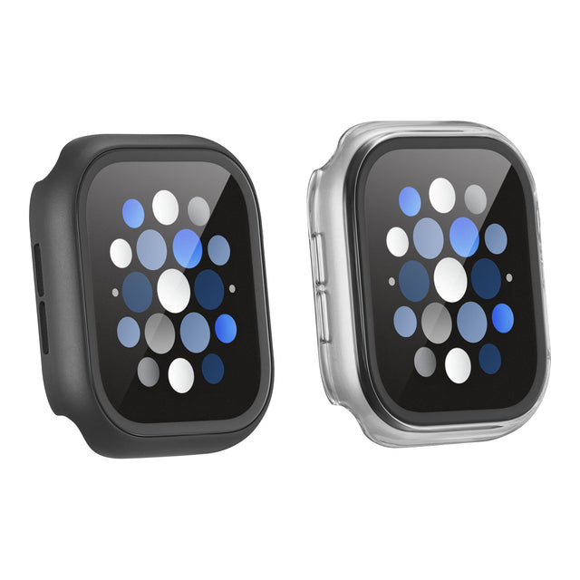 Front. Insignia™ - Bumper with Glass Screen Protector for Apple Watch 46mm - Black and Clear.