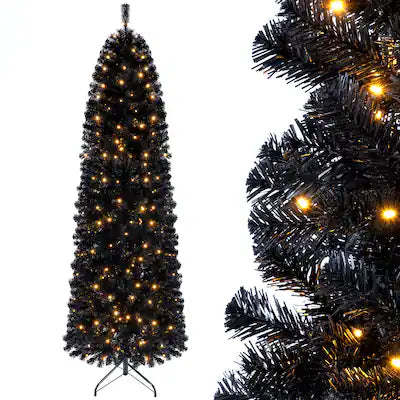 Costway - 7FT Pencil Christmas Tree with 8 Lighting Modes 874 Full Branch Tips 250 LED Lights