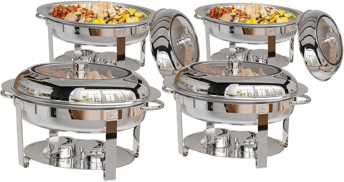 Winado - 4 Pcs 6QT Oval Chafing Dish Stainless Steel with Visual Glass Window for Buffet, Party, Wedding, Banquet, Catering Event - Silver