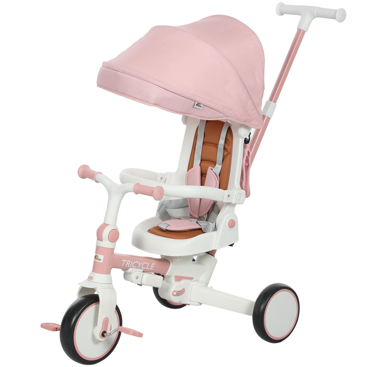 Qaba - in 1 Tricycle Stroller for Toddler 1-5 Years w/ Adjustable Push Handle, Rotatable Seat - Pink