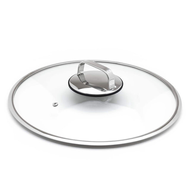 Front. Livwell - DiamondClad™ 14" Tempered Glass Lid with Silicone Rim, Cool Touch Insulated Handle, Dishwasher Safe – Clear - Silver/Glass.