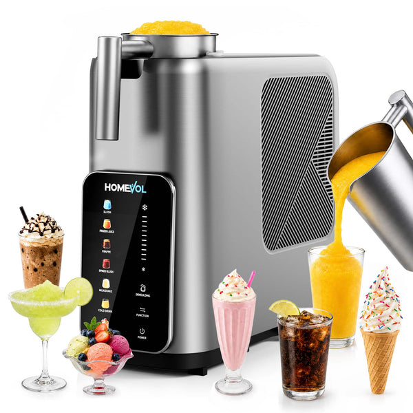 Homevol - Slushie Machine, 7-in-1 Frozen Drink & Ice Cream Maker, No Pre-Freezing Compressor, Milkshake & Smoothie Machine - Silver