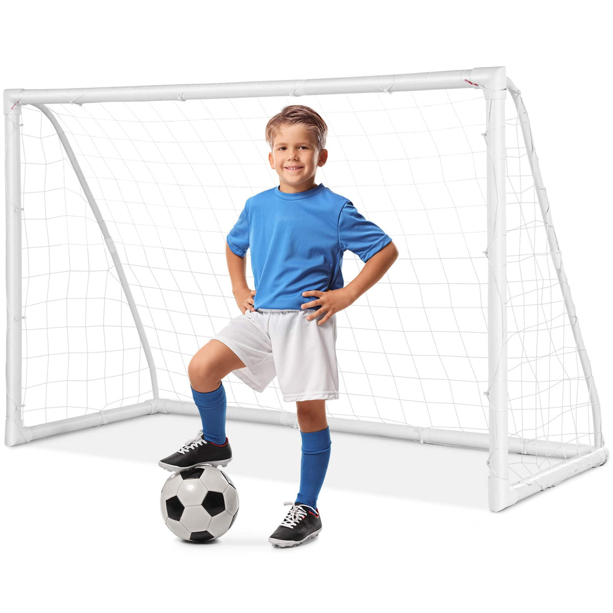 Costway - 6 FT x 4 FT Portable Kids Soccer Goal Quick Set-up for Backyard Soccer Training - White
