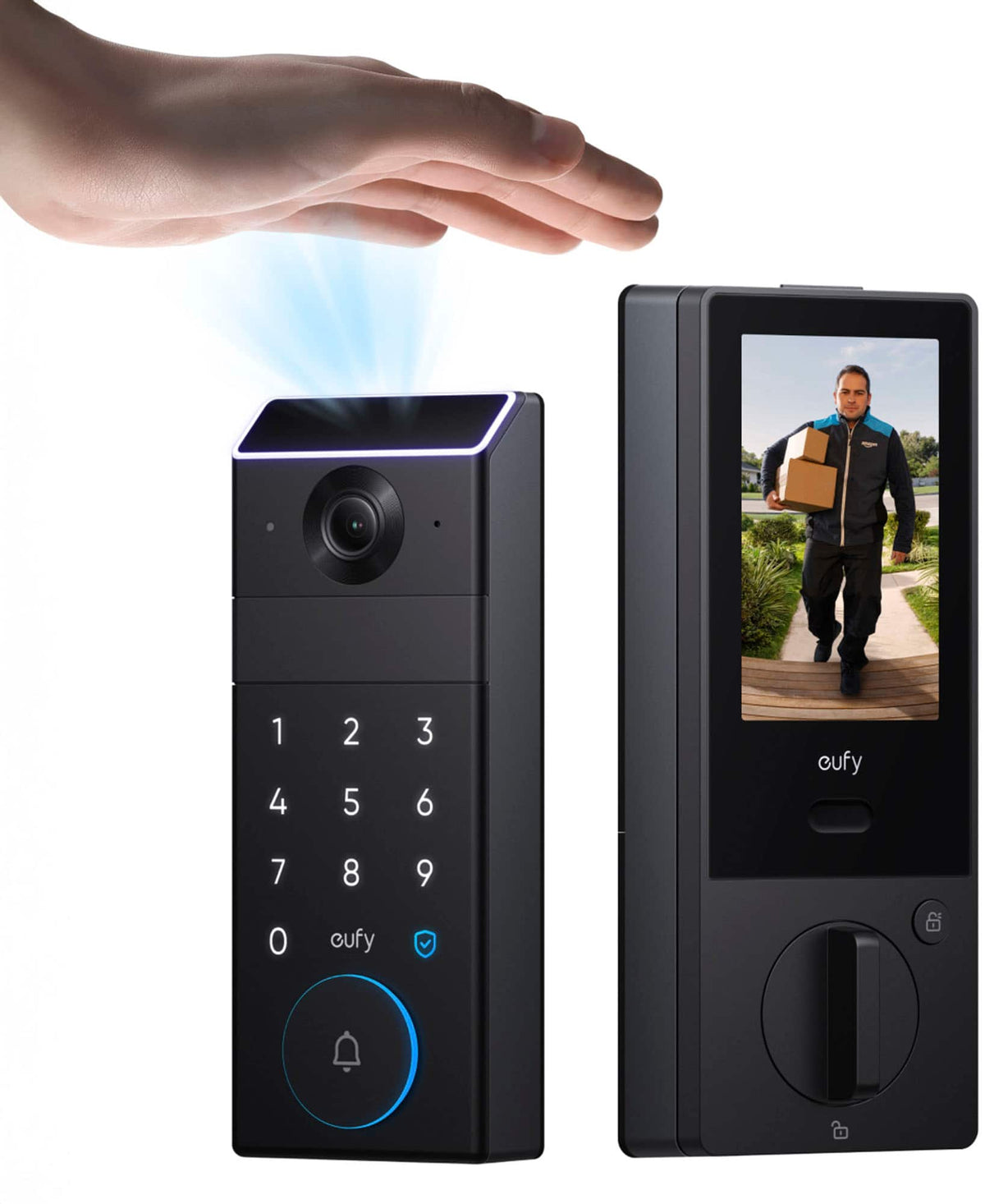 eufy - FamiLock S3 Max WiFi Replacement Deadbolt with 2K Video Doorbell and Palm Scanner - Gray