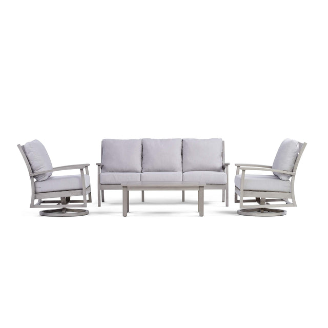 Front. Yardbird® - Eden Sofa Set with Swivel Rocking Chairs - Silver.
