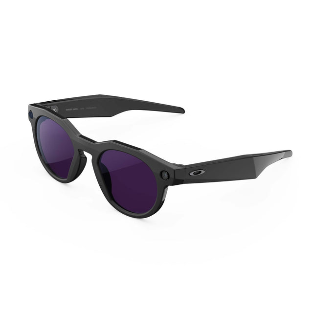 Front. Oakley Meta - HSTN glasses - with Meta AI, Audio, Photo, Video Compatibility - Clear to Amethyst Transitions Lenses - Black.
