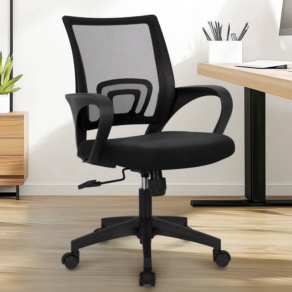 Celtoss - Ergonomic Office Chair, Mesh Desk Chair with Lumbar Support, Mid-Back, Adjustable Height & Swivel - Black