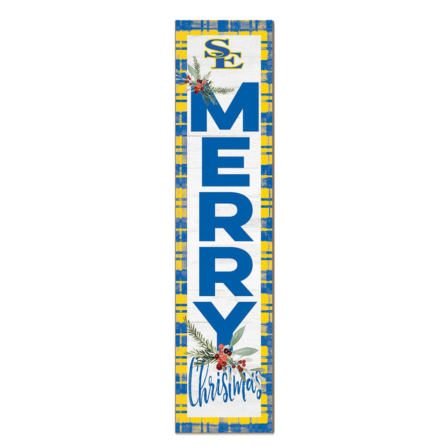 Front. Jardine - Southeastern Oklahoma State Savage Storm 12'' x 48'' Outdoor Merry Christmas Leaner - White.
