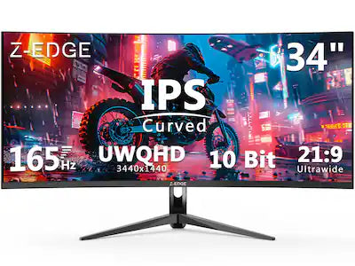 Z Z-Edge - UG34I 34" Ultra Wide 21:9 WQHD 3440x1440 165Hz 1ms IPS Curved Gaming Monitor, 1.07B Colors, HDMI2.0 x2, DP1.4 x2